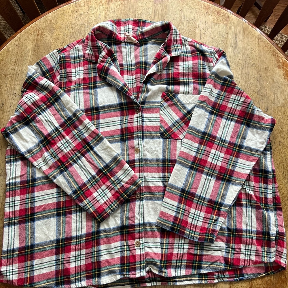 Pj Set Plaid Flannel Pajamas Button Down Shirt & Lounge Pants Soft & Cozy